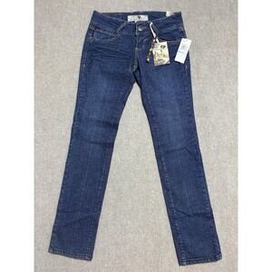 Jolt Jeans Womens 5 Blue Straight Leg Mid Rise Stretch Denim Studded Pockets New